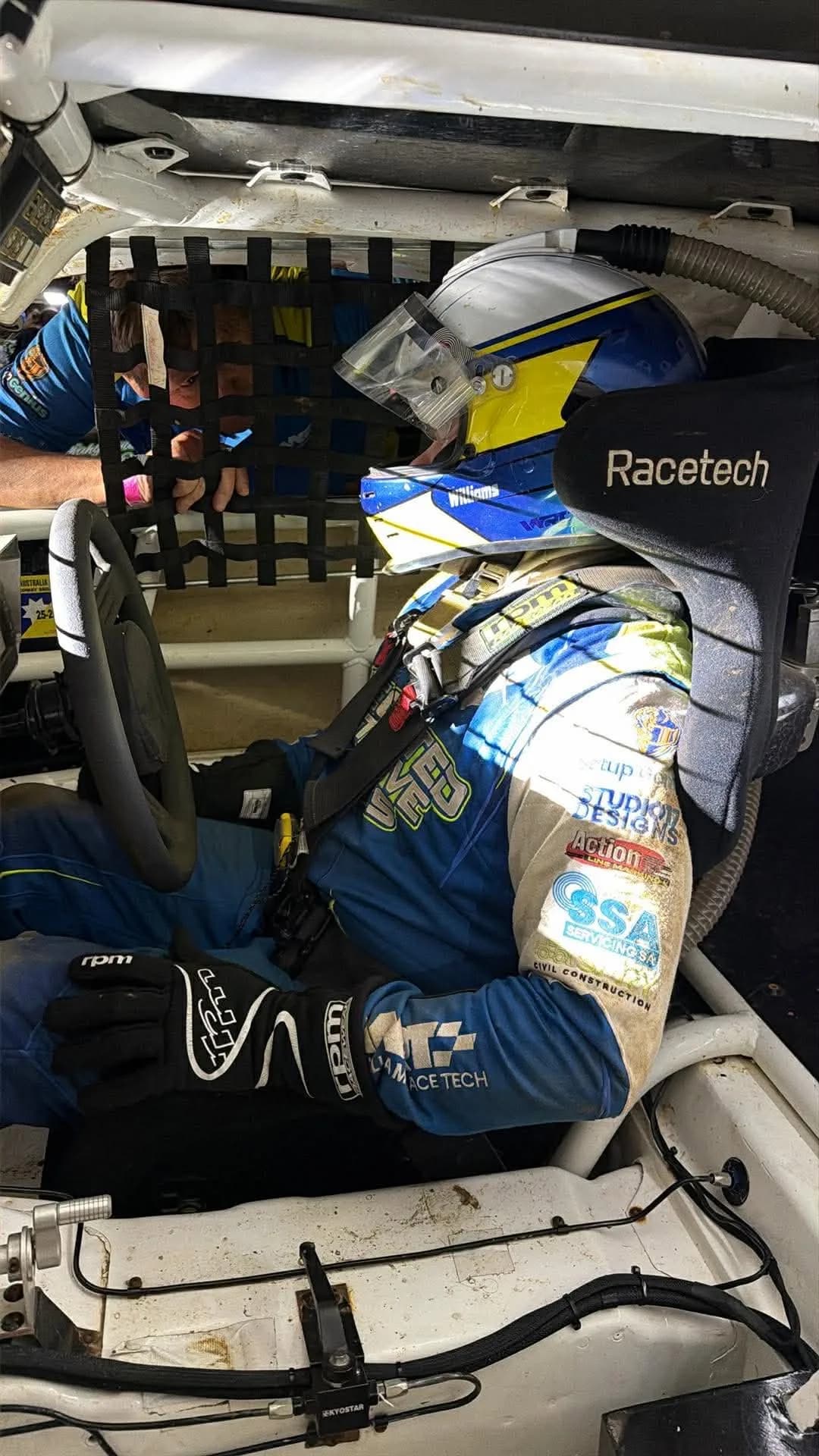 Brett Williams helmeted and ready to race