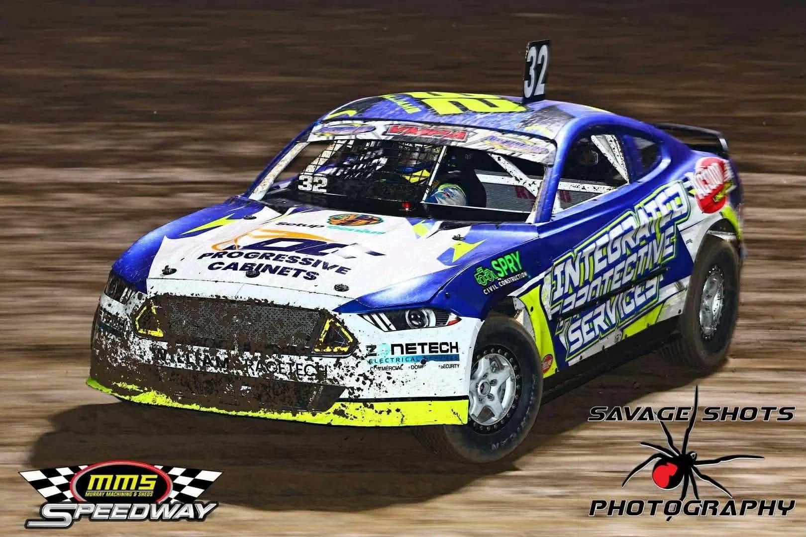 #32 WRT Mustang racing hard on the dirt at Murray Bridge Speedway
