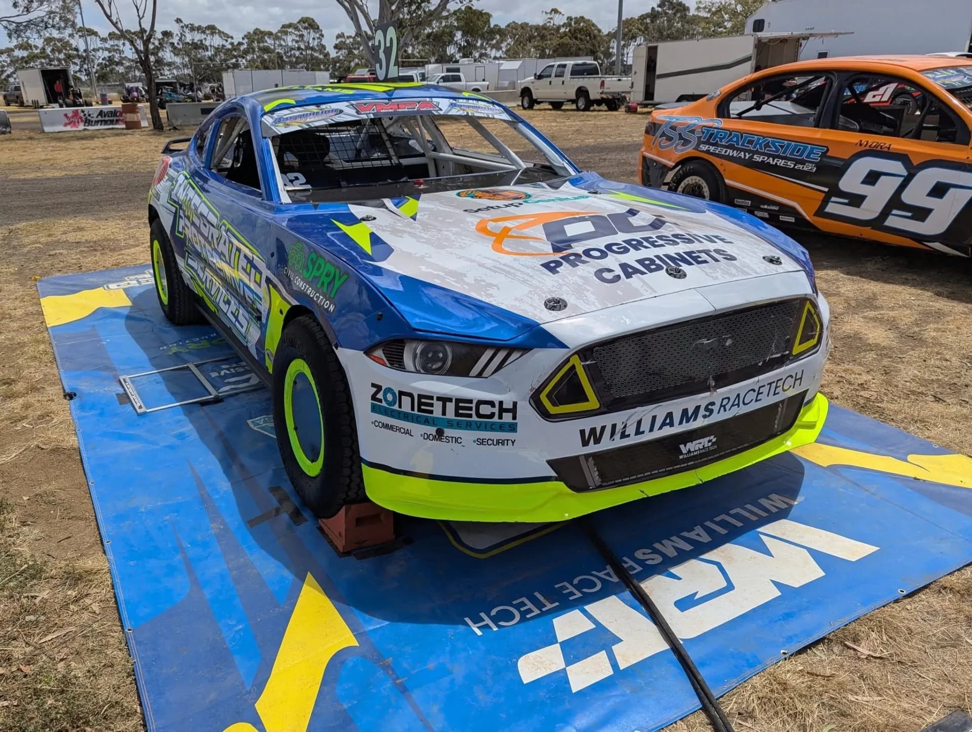 WRT #32 on the team mat in the paddock before race night